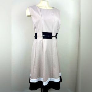 Calvin Klein Beige and Black Professional Dress Suit with Belt Size 14